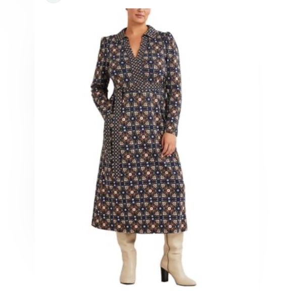 Boden collared notch jersey dress basil bloom tile print. Size 6 - Picture 2 of 11